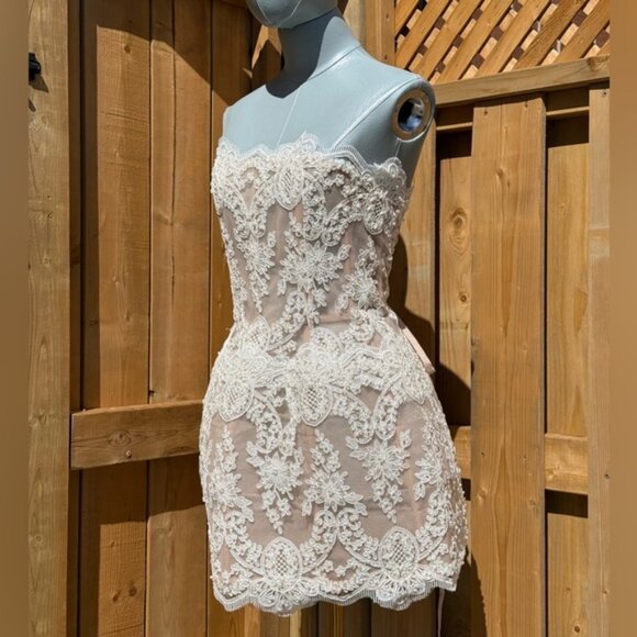 🆕 BRONX & BANCO 🧿 NWOT Maraya Blanc Lace Mini Dress, Sz M US 6 - Picture 12 of 16
